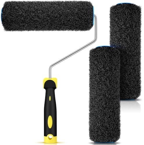 Threlaco 3 Pcs 9 Inch Drywall Compound Roller Cover with 1 Pcs Paint Frame, Drywall Texture Brush, Mud Roller for Putty, diatomaceous Earth, molding Paste, Textured coatings