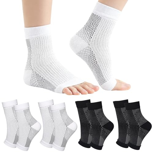 Supporto per Caviglia,4 Paia Calzini a Compressione dei Piedi Calze a Compressione Calzini Fascite Plantare Traspirante Cavigliera Tutore Sportiva Uomo e Donna(Nero Bianco,L-XL)