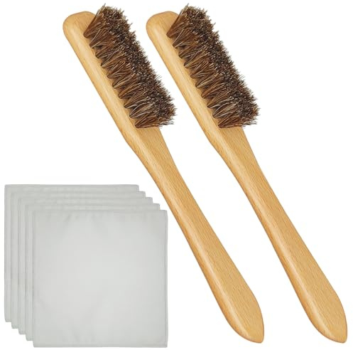 7 Pcs Silver Polishing Kit, 2 Silver Cleaning Horsehair Brushes + 5 Polish Cloth, Cleaning Set for Detail Work - Sterling, Cutlery, Metal, Jewelry Tarnish Silverware Plateware