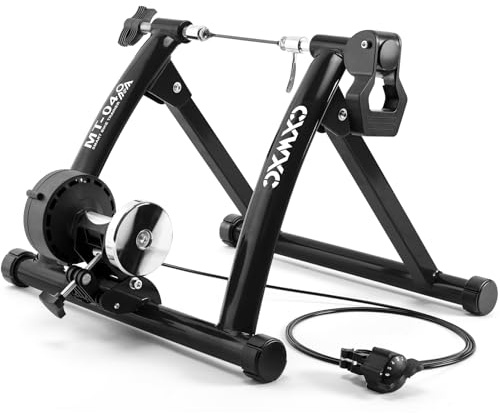 CXWXC Bike Trainer, Magnetic Bicycle Stationary Stand for Indoor Exercise Riding, 26-29 & 700C Wheels, Quick Release Skewer & Front Wheel Riser Block Included (Black)