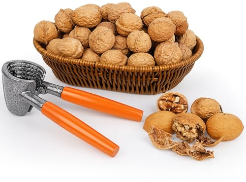 Nut Crackers Heavy Duty Nutcracker For Pecan Walnuts With Basket, Hazelnuts, Brazil Nuts, Wooden Handle