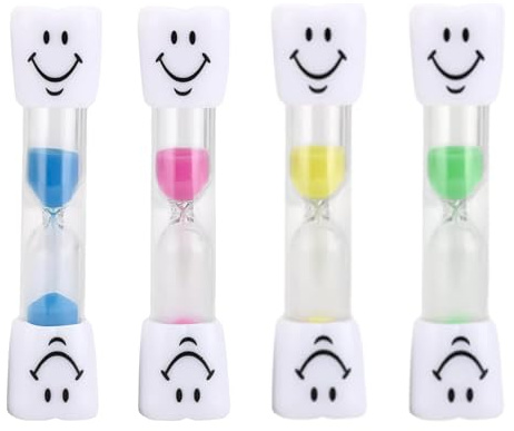 Vauki 4 pezzi Clessidra con facce sorridenti, Timer con clessidra, Set di clessidre per bambini, Timer a 4 colori con sabbia colorata per lavarsi i denti, 3 minuti per bambini piccoli per ufficio