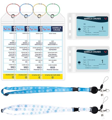 Marella (TUI) Cruise Luggage Tag Holder with Cruise Lanyards | 6-Pack Cruise Luggage Tag with Cruise Lanyards ,Waterproof Clear Tags with Steel Loops & Zip Seal,Cruise Ship Essentials