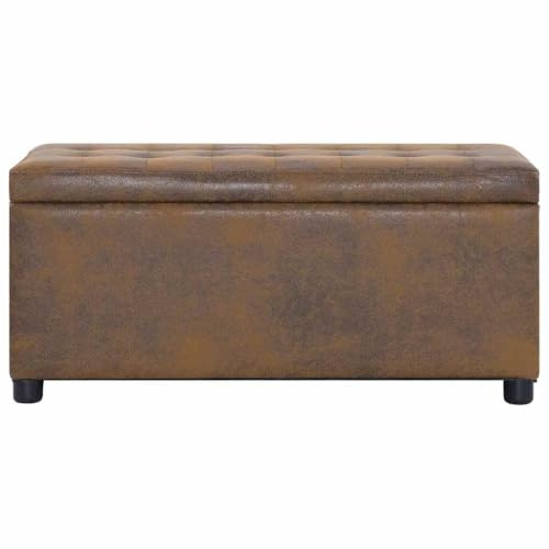 Ottomana con vano portaoggetti, effetto camoscio marrone, lunghezza 87,5 cm, panca con imbottitura e coperchio, cassapanca portaoggetti per corridoio, camera da letto, soggiorno, salvaspazio e