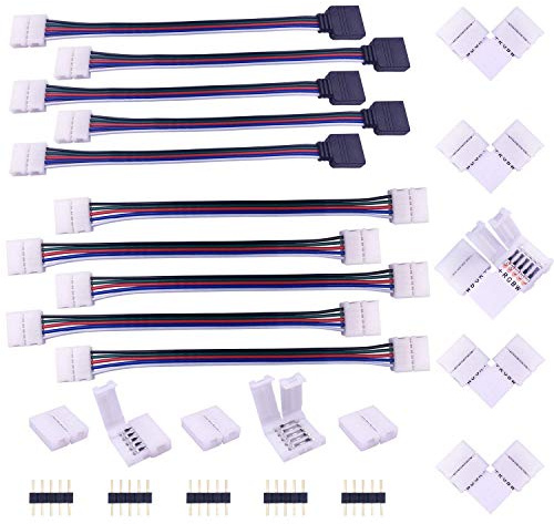 BoHong Conector Tira LED RGBW 10mm Ancho 5 Pines Conector Esquina Banda LED RGBW L Conector ángulo Recto Cinta LED 5 Pin Adaptador Extensión Cable Alargador para RGBW 5050 LED Strip 10mm Ancho