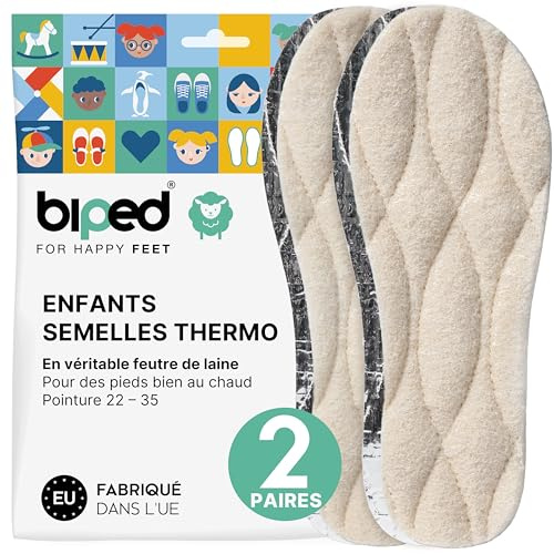 biped 2 paires de semelles d'hiver pour enfants - Semelles de chaussures en véritable laine d'agneau - Semelles thermiques chauffantes z2692(24-25)