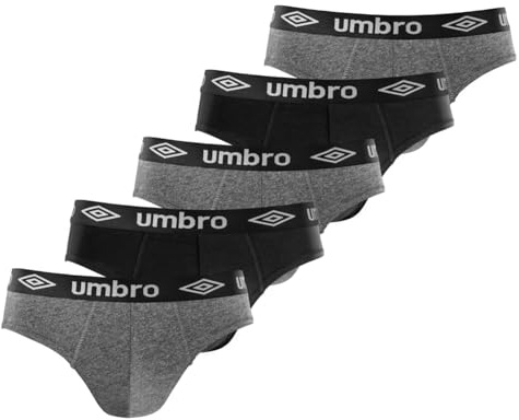 UMBRO Slip Uomo Cotone 100%, Intimo Uomo, ipoallergenica, comoda e perfetta vestibilità, set di 5, Nero, Grigio, Taglie L