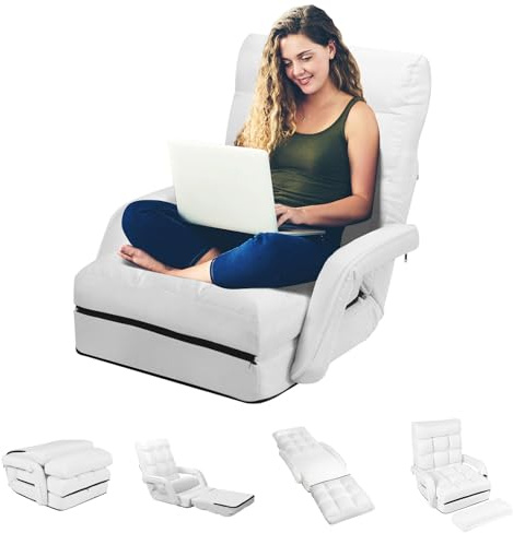 GOPLUS Fauteuil Convertible 1 Place de Salon, Chaise de Sol 1 Personne avec Dossier Réglable 5 Positions et Coussin Polyvalent, Rembourrage en Coton Confortable, pour Salon, Bureau, Chambre (Blanc)