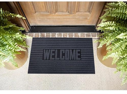 Nicoman Welcome Ribbed Striped Scrape Barrier Doormat Eco-Friendly Scrape and Absorbent Indoor/Outdoor Door Mat 75x45cm