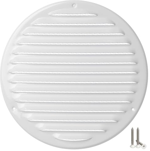 Ø 200mm Bianco Rotonda Griglia di Ventilazione in Metallo - Griglie D'Aerazione con Rete Anti Insetti