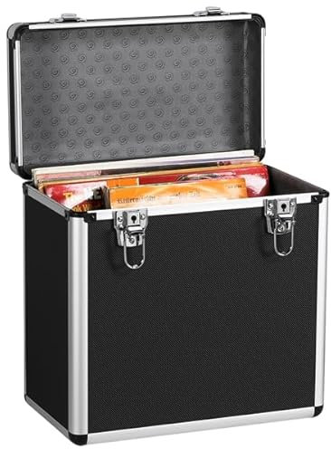 Yaheetech Estuche de Almacenamiento para Discos Maletín para Colección de DJ Maleta Organizador para 50 Álbumes 35 x 20 x 36 cm Negro