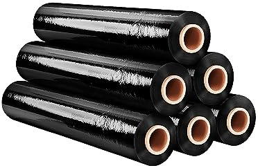 various Film Negro para Embalaje Plástica Retráctil de 50cmx200m,23 Micras, Resistencia Industrial de Estiramiento, Adherencia Negro, Envoltura para Mudanza, Palets. (rollo 6, Film Negro)