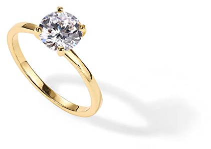 PAVOI 14K Sterling Silver Yellow Gold Plated Round Cut Solitare 1.5 CT Moissanite Engagement Ring and Promise Ring for Women - Size 6.5