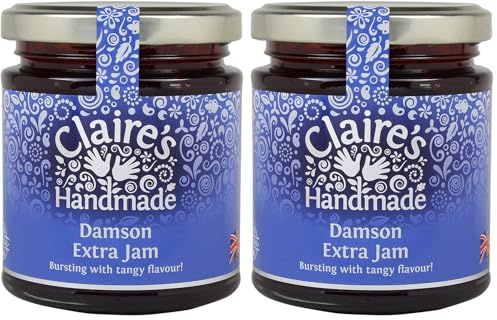 Claire's Handmade | Damson Extra Jam | Breakfast Treat | Great Taste | Tangy Flavour | Gluten Free | GMO Free | Suitable for Vegetarians & Vegans | 227g Jar (Pack of 2)