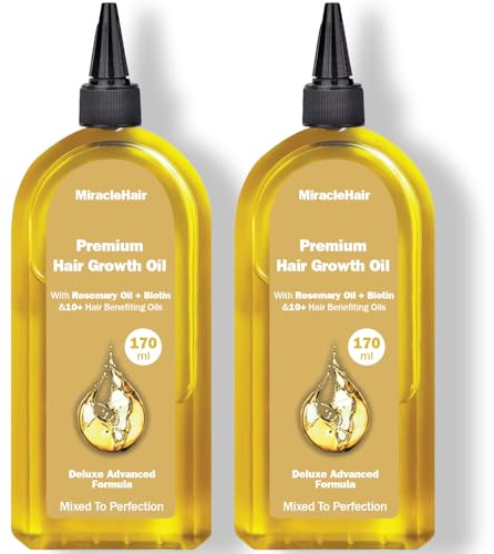 x2 Premium Hair Growth Oil XL 170ml - Rosemary, Biotin, Jojoba, Castor, Coffee, Almond, Argan, Baobab, Peppermint, Ginger & Tea Tree Oil - Hair Growth & Thickening & Loss Prevention - UK Based Brand