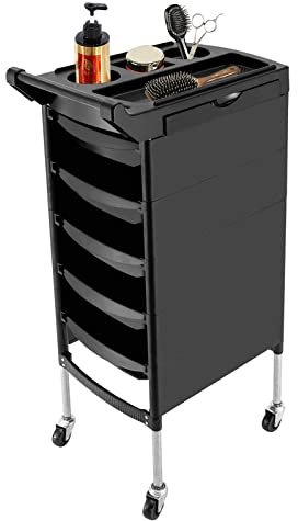 wanwanper Chariot de coiffeur avec 5 tiroirs - Chariot de service professionnel pour salon de beauté - Pour salon de coiffure - Noir