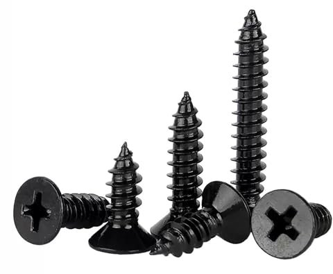 EBAIJQUO M4*16 Phillips Flat Head Wood Screws Black Xylan Coated 304 Stainless Steel Self-Tapping Screws for Wood Full Thread Woodworking fastener (100pcs)