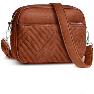 Vantamo Crossbody Bags For Women 29.5-55 Adjustable Strap, Extra Safe Brown Purses for Women with RFID & Anti-Pickpocket Clip, Smooth PU Leather Shoulder Bag with Gift Box, Universal Design