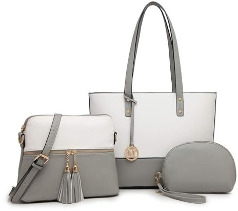 Miss Lulu Handtasche Damen Set Henkeltasche Sets große Frauen Shopper Bag Umhängetasche mit Quaste Geldbörse mit verstellbare Schulterrie handbags for women für Schule Arbeit Reise als Geschenk