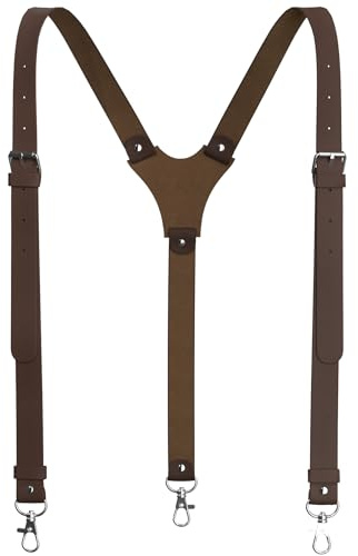 Voolup Bretelle in Vera Pelle per Uomini, Resistenti con Robuste Clip, Bretelle in Pelle per Uomini, Marrone, Prossoefinito