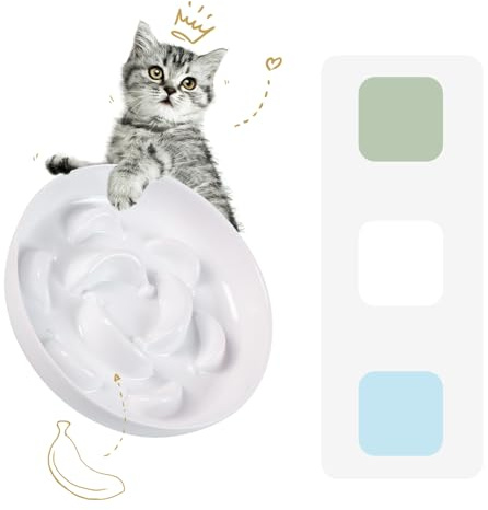 Gamelle pour Chat Anti-Glouton en Mélaminé - Bol d’Alimentation Lente avec Labyrinthe Anti-Vomissement - Couleurs Série Pastel - Blanc Ivoire - 16 x 3 cm