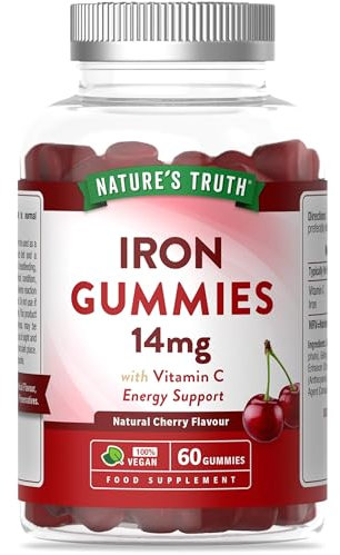 Iron Gummies with Vitamin C | 14mg High Strength Iron Supplement | Natural Cherry Flavour | 60 Gummies | Vegan | for Men & Women | Nature's Truth