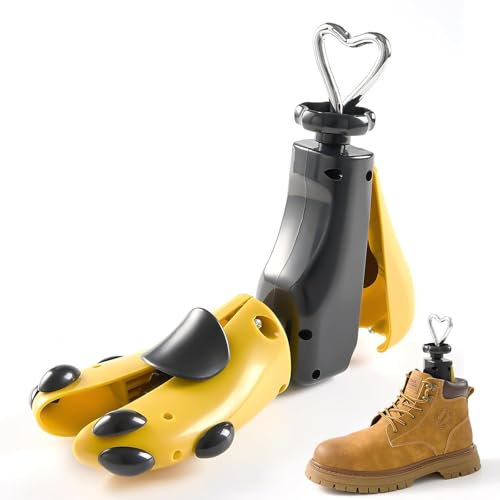QMD Schuhspanner Damen und Herren Stiefelspanner mit Schuhlöffel, 4-Wege Schuhdehner Schuhweiter für Einstellbare Länge und Breite, 42-47 (Yellow 1PC(42-47))