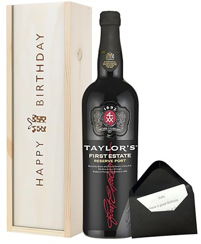 Taylor's First Estate Reserve Port Birthday Gift – 75cl Bottle in Wooden Box with Happy Birthday Lid – Port Gift for Him or Her with Optional Message