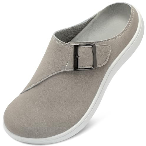 LeIsfIt Womens Wide Clogs Adjustable Diabetic Mules Slip on Clog Slippers for Swollen Edema Feet Wide Width Mules Potato Shoes Grey Size 10