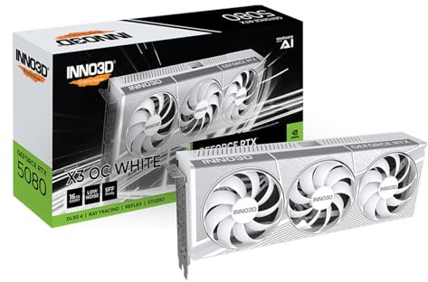 INNO3D NVIDIA GeForce RTX 5080 X3 OC White 16GB GDDR7 Gaming Graphics Card (Triple Fan, 2.5 Slot, White, Reflex 2 RTX AI DLSS4)