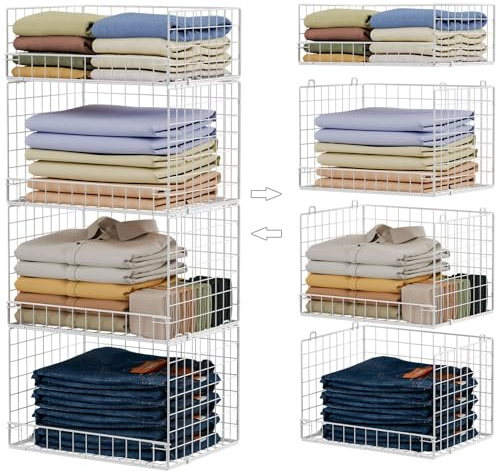 Yociyoga 4 Tier Stackable Closet Organizers and Storage Shelves, Foldable Closet Shelf Organizer System, Stackable Storage Bins Drawers for Clothes Organizer System, White(Patent No. 30022416)