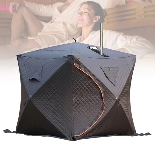 VNATWGOO Tienda de Sauna Aislada, Sauna Portátil para Exteriores 180x180x210cm (5'11 x 5'11 x 6'11), Plegable, Impermeable a la Nieve y al Viento para Gimnasio en Casa y Pesca en Hielo