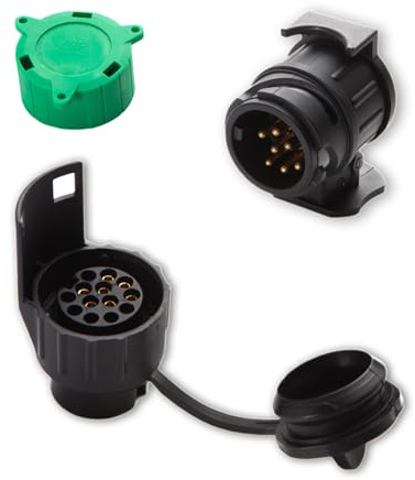 KARFIXON Adaptador de Remolque de 7 a 13 Pines y Adaptador de Remolque de 13 a 7 Pines - 12V - ISO 1724 e ISO 11446 - para Caravana Remolque Automóvil - Cubierta De Goma + Tapa Verde