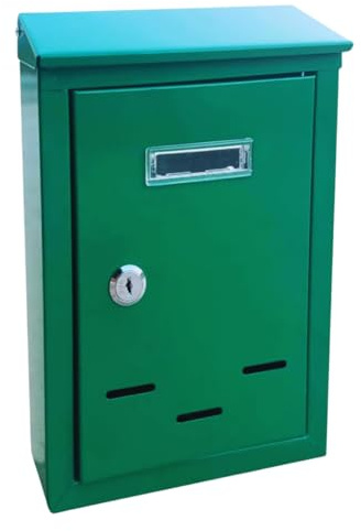 Cassetta Postale Verde da Esterno 19x27 cm con Serratura e 2 Chiavi, Targhetta Portanome, Fori Ispezione, Kit Fissaggio Incluso – Cassetta Lettere Compatta in Metallo