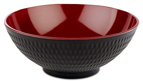 APS Asia Plus ciotola in melamina quasi infrangibile, ciotola di plastica versatile impilabile, insalatiera, nero/rosso, Ø 24 cm, 2,2 litri.