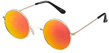 Ultra Retro Round Sunglasses Metal Frame Circle Lens UV400 Protection Unisex Vintage Style Mens Womens Shades - Gold with Burnt Orange Lenses
