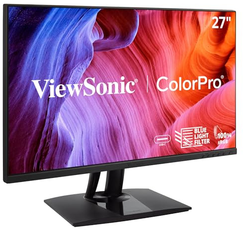 Viewsonic VP2756-2K 68,6 cm (27 Zoll) Fotografen Monitor (WQHD, IPS, 100% sRGB, HDMI, DP, USB-C, Höhenverstellbar, 5 Jahre Austauschservice) Schwarz