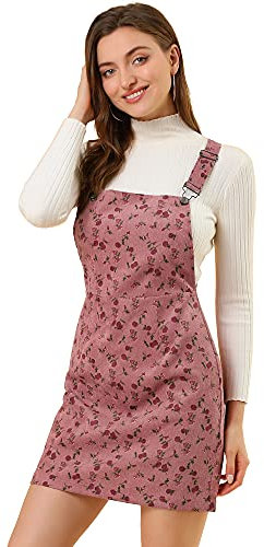 Allegra K Femmes Jupe Bretelles Velours Côtelé Fleuri Bretelles Ajustables Rose S