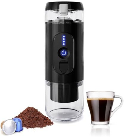 Caffe2go Presso XI | 110 ML Portable Coffee Maker | Grinded Coffee & Coffee Capsules | Instant Warming | Travel & Camping Coffee Maker