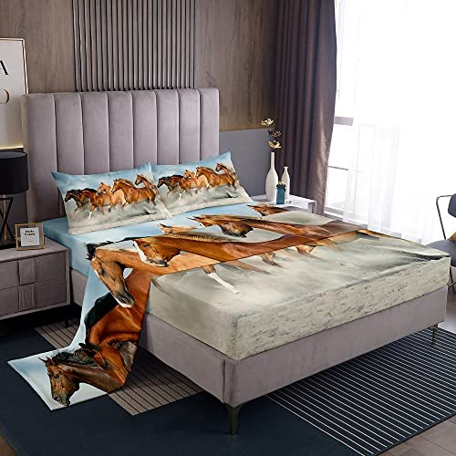 Loussiesd Set di Lenzuola con Cavallo Set di Biancheria da Letto Cavallo al Galoppo Decorazione Animali Carini Lenzuolo con Angoli Lenzuolo Piano Cavallo Kawaii per Bambini Ragazzi Ragazze Microfibra