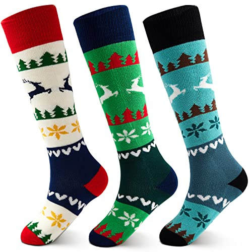 Chaussette Ski Enfant Chaussettes longues Unisexes Chaussettes Chaudes d'hiver Enfants Chaussettes Thermiques Garcon Chaussettes épaisses en coton pour Garçon Fille Lot 3 Paires
