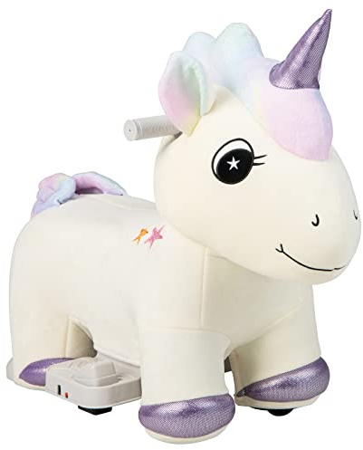 DREAMADE Porteur Licorne Électrique avec Musique, Voiture Électrique en Animal avec Guidon Antidérapant, Housse Lavable et Pédale, pour Enfants 3+ Ans (Licorne)