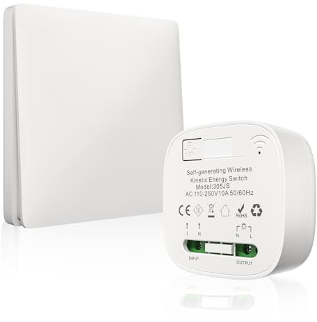Luxvista Kit Interruttore senza Fili senza Batteria 220V 10A Interruttore Wireless per Lampada Portata Interna 50M Radiotrasmettitori Parete Interruttori Luce con Ricevitore Nessun Cablaggio Richiesto