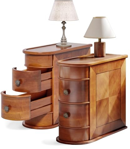 LITTLE TREE End Table Set of 2, No Assembly Required Wood End Table with 2 Drawers, Sofa Side Table for Living Room, Vintage Slim Nightstand Bedside Table for Bedroom