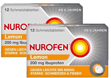 Nurofen 200 mg Schmelztabletten Lemon - Bei leichten bis mäßig starken Schmerzen & Fieber- Ab 6 Jahren - 2 x 12 Stück
