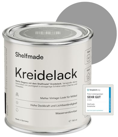 shelfmade Kreidefarbe grau - Eisengrau - Holzfarbe DIY - Holz - Chalk Paint für Möbel matter Look - Holzlack matt
