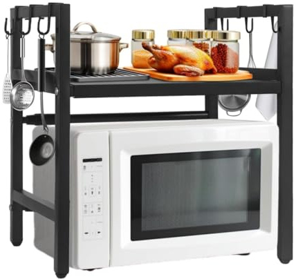 Pantanal 2 Tiers Expandable Microwave Oven Shelf Countertop, Kitchen Adjustable Spice Racks Metal Freestanding Unit Storage Shelving Home Office Desktop Printer Stand (2 Tiers)