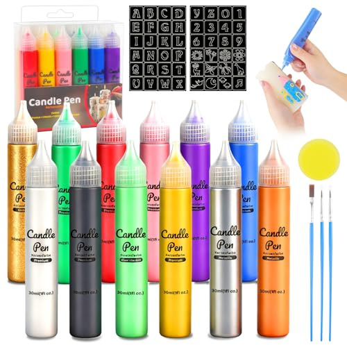 YAOBLUESEA Lápices para Velas,12 juegos de Pintura de Vela de 30ML, Juego de Lápiz Para Cartón, Madera, Cerámica, Vidrio y Decoración
