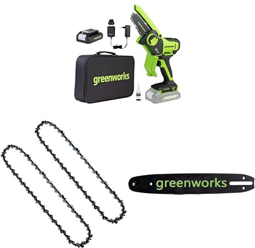 Greenworks 24V 10cm Motosierra a batería sin cable alimentada por una batería de 2Ah+ Cadena de Sierra de 2 piezas para barras de 4 pulgadas (10 cm) + La cadena y la barra de la motosierra