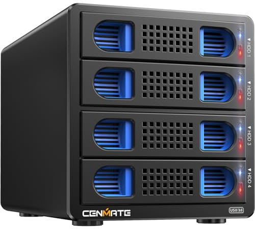 Festplattengehäuse, 10Gbps Aluminium 4 Bay HDD Gehäuse mit Lüfter für 2.5/3.5 SATA HDD/SSD mit USB A/C 3.2, unterstützt Hot Swappable, werkzeugfrei, DAS(NO RAID/NAS)